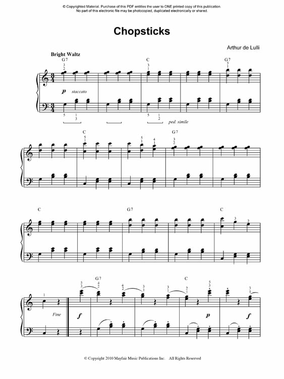 Chopsticks - Intermediate Piano Sheet Music (J 143)
